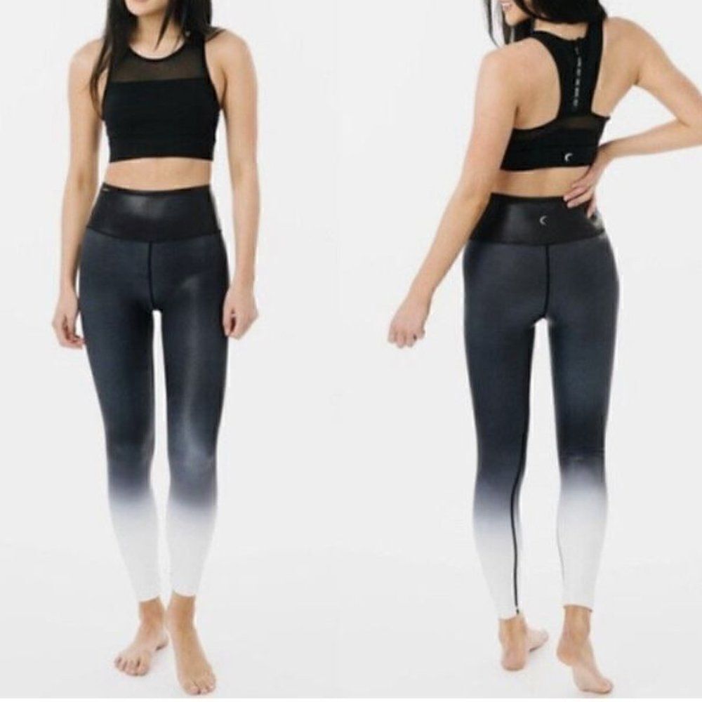 ZYIA Metallic Ombre Black White Leggings Size 6-8